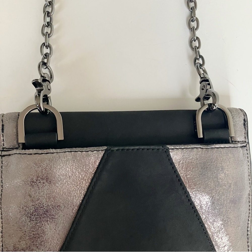 Botkier Crossbody Bag Black Leather Silver Chain Strap Flap Top Shoulder Purse - Picture 13 of 16